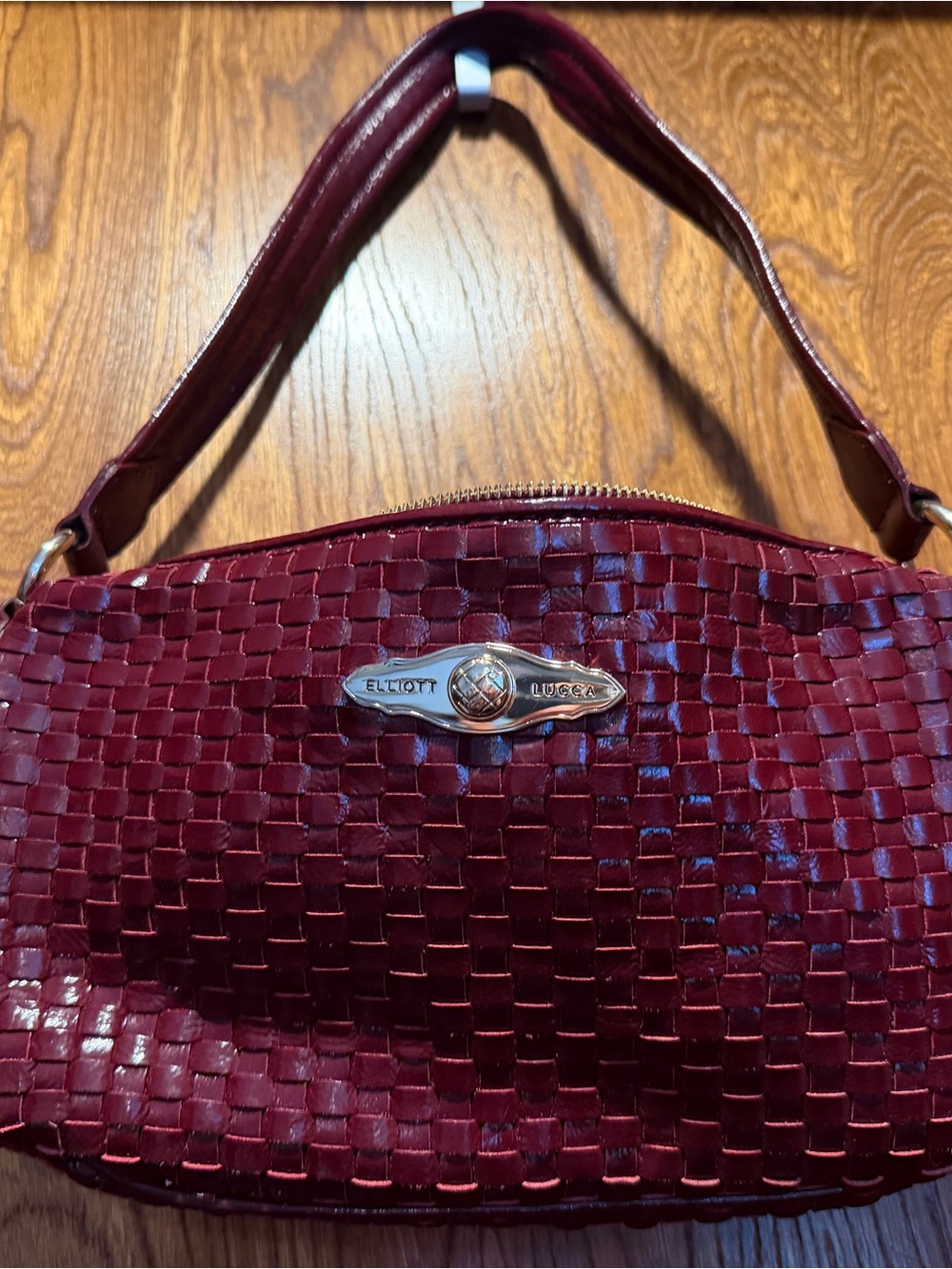 Elliott Lucca Woven Wine-Red Shoulder Bag